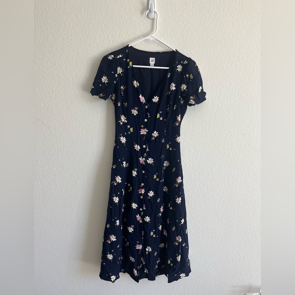 GAP floral button down midi dress in navy blue size - 00 - Picture 7 of 8
